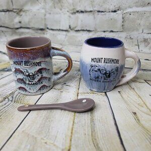 2 Mount Rushmore Mini Mug Cup 3"  Souvenir Travel Espresso Ceramic W Spoon